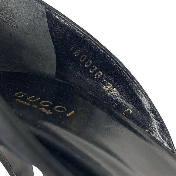 Gucci Black Monogram D’Orsay Heels Size 37C Gold Horsebit Chain Detail Authentic - Picture 10 of 12